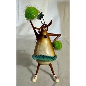 Christmas Ornament Reindeer Dressed As Cheerleader w/pom Poms And Skirt Funny 6”